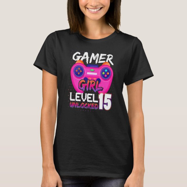 T-shirt Awesome Video Games Controller Level 15 Unlocked G (Devant)