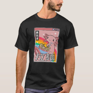 T-shirt Axolotl Eating Ramen Japan Style 80S Otaku Vaporwa