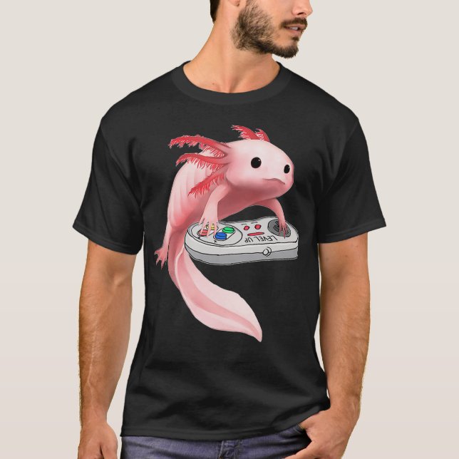T-shirt Axolotl Fish Playing Video Game WhiteAxolotl Lizar (Devant)