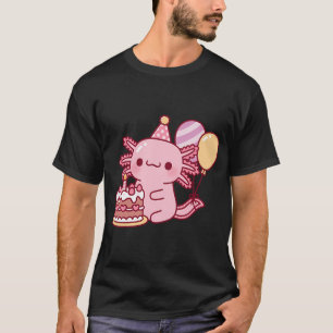 T-shirt Axolotl Mignon Avec Gâteau D'anniversaire et Ballo