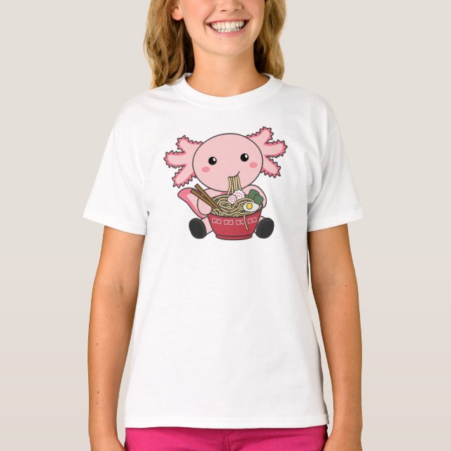 T-shirt Axolotl Nourriture Ramen Japonais Nourriture Kawai (Devant)