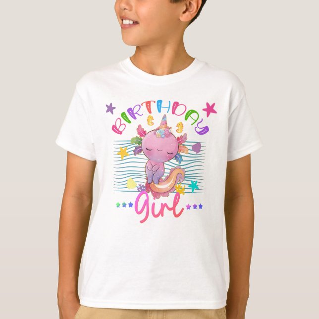 T-shirt Axolotl Unicorn Anniversaire Fille Thème Coloré (Devant)