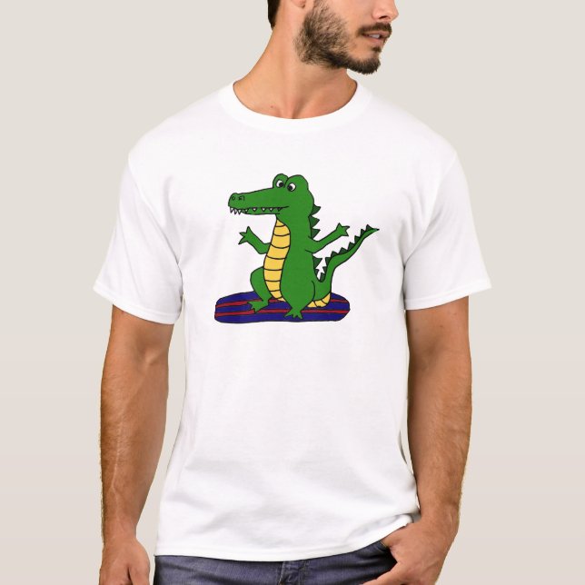 T-shirt AY- bande dessinée surfante drôle d'alligator (Devant)