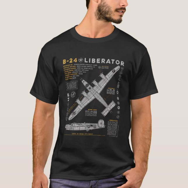 T-shirt B-24 Libérateur Aéronef consolidé B24 Bomber Vi (Devant)