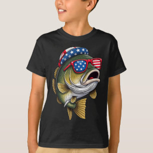 T-shirt B Pêche 4 juillet Amérique Drapeau Usa Patrio