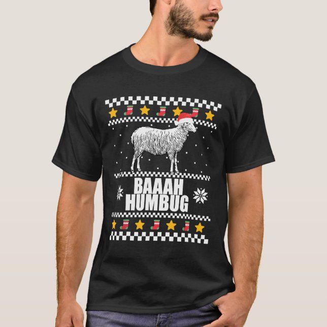 T-shirt BAAAH HUMBUG Mouton Drôle Mauvais Chandail de Noël (Devant)