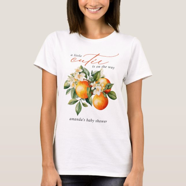 T-shirt Baby shower Clementine Orange Little Cutie (Devant)