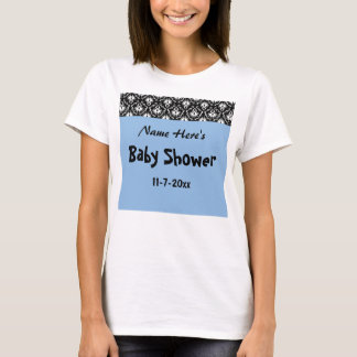 T-shirt Baby shower Damas bleu, noir et blanc
