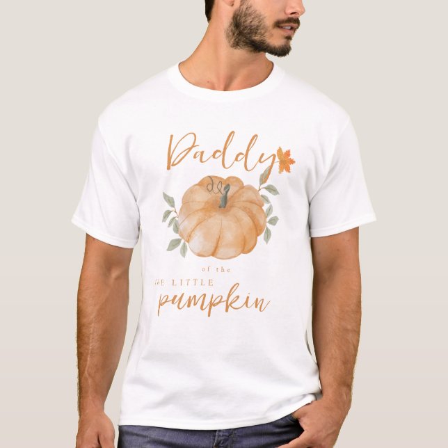 T-shirt Baby shower d'automne Daddy Orange Little Citrouil (Devant)
