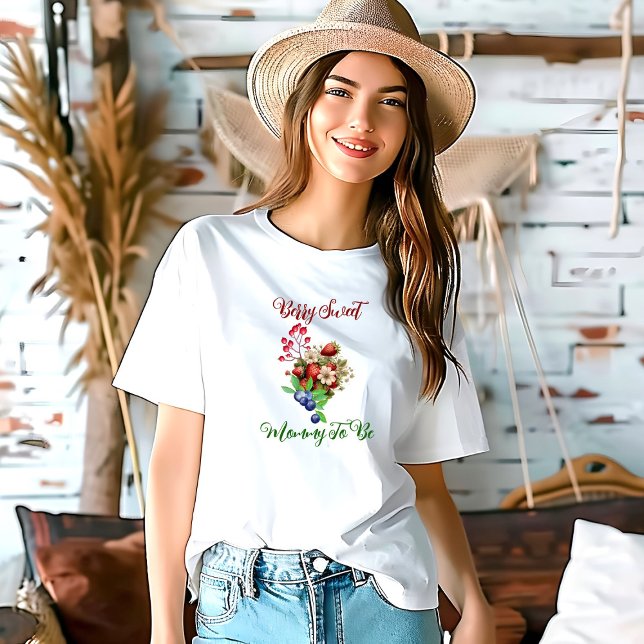 T-shirt Baby shower d'été doux à la fraise rouge Bleu Berr (Red Strawberry Blue Berry Sweet Summer Baby Shower T-Shirt)