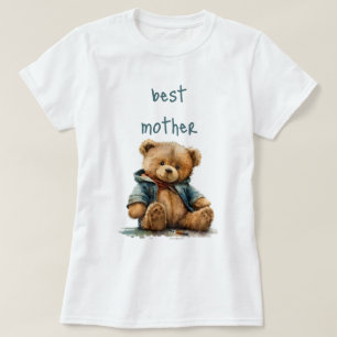 T-shirt Baby shower d'ours en peluche à l'aquarelle brun d