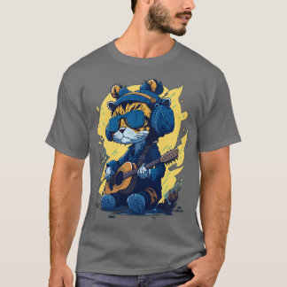 T-shirt Baby Tiger Jouer de la guitare mignonne et irky