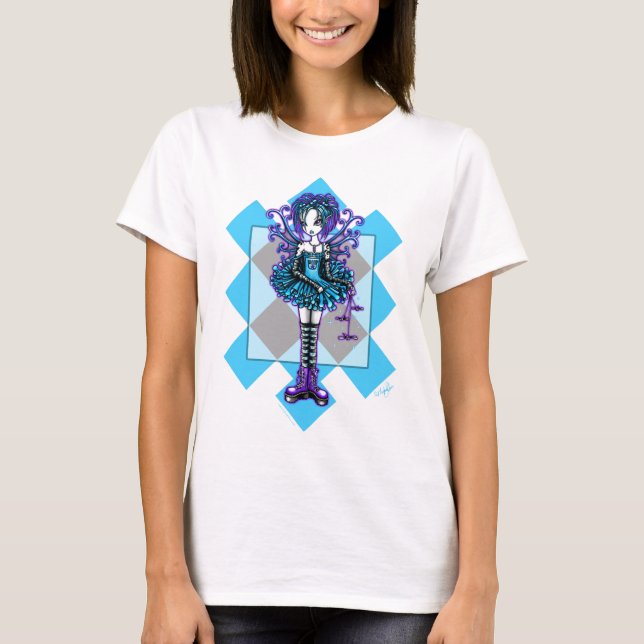 T-shirt Babydoll noir féerique de libellule de harlequin (Devant)