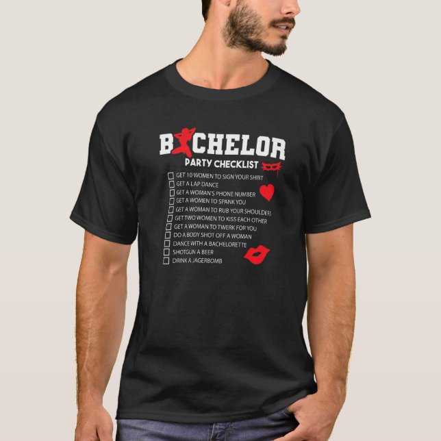 T-shirt Bachelor Supplies Party Checklist Groom Groomsmen (Devant)