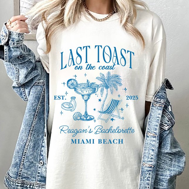 T-shirt Bachelorette Côtière Moderne Cocktail Party Blue (Créateur téléchargé)