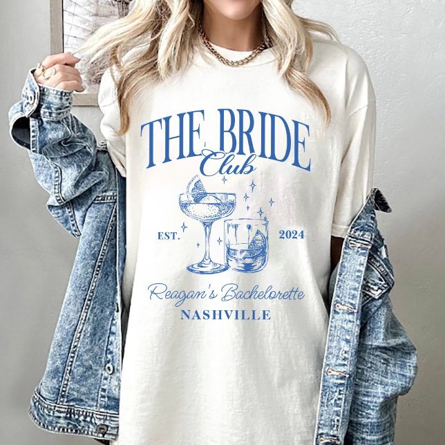 T-shirt Bachelorette Party Retro Cocktail Blue Bride (Créateur téléchargé)