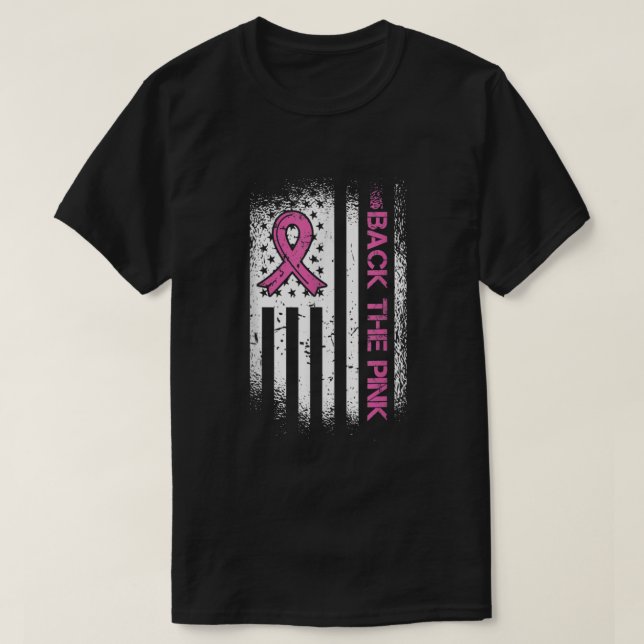 T-shirt Back The Pink Ribbon American Flag Breast Cancer A (Design devant)