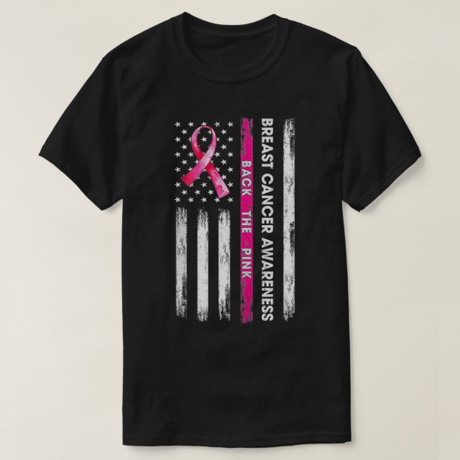 T-shirt Back The Pink Ribbon American Flag Breast Cancer A (Design devant)