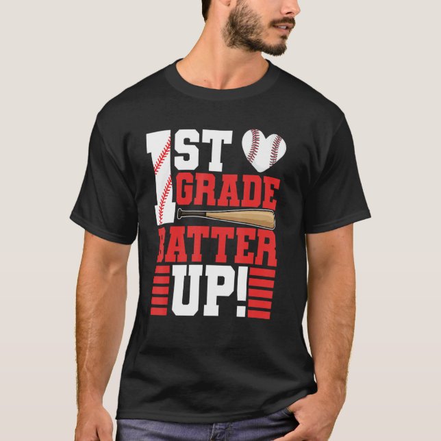 T-shirt Back To School 1st Grade Batter Up Baseball First  (Devant)