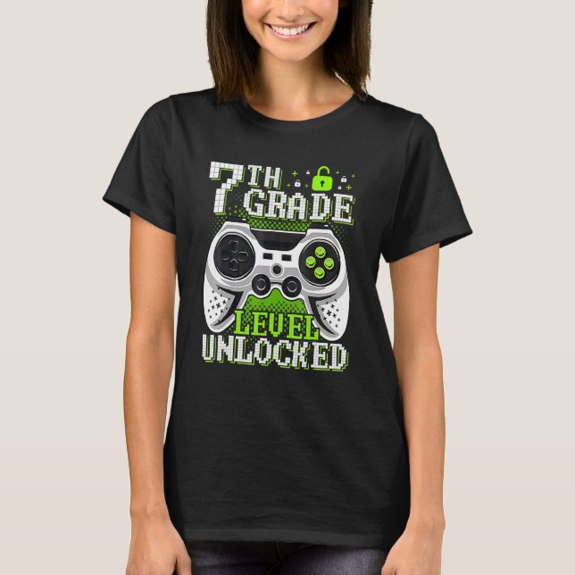 T-shirt Back To School 7th Grade Level Unlocked Video Game (Devant)