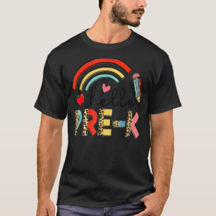T-shirt Back to School First Day Hello Pre K Leopard Rainb