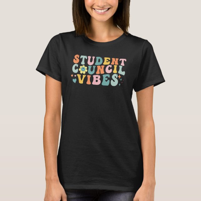 T-shirt Back To School Groovy Retro, Student Council Vibes (Devant)