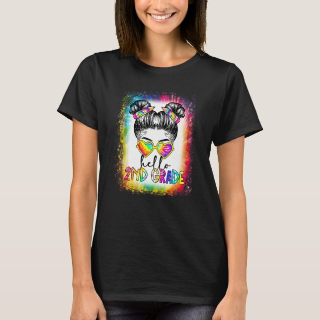 T-shirt Back To School Hello 2nd Second Grade Messy Bun Ti (Devant)