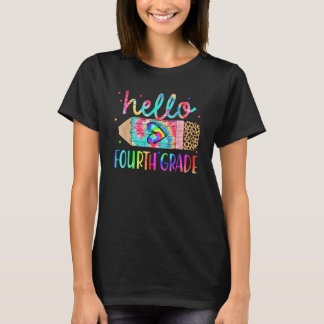 T-shirt Back To School Hello 4th Grade Leopard Tie Dye Pen