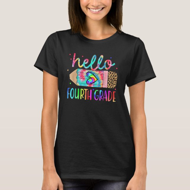 T-shirt Back To School Hello 4th Grade Leopard Tie Dye Pen (Devant)