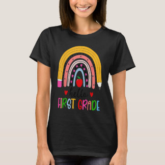 T-shirt Back To School Hello First Grade Teacher Rainbow T