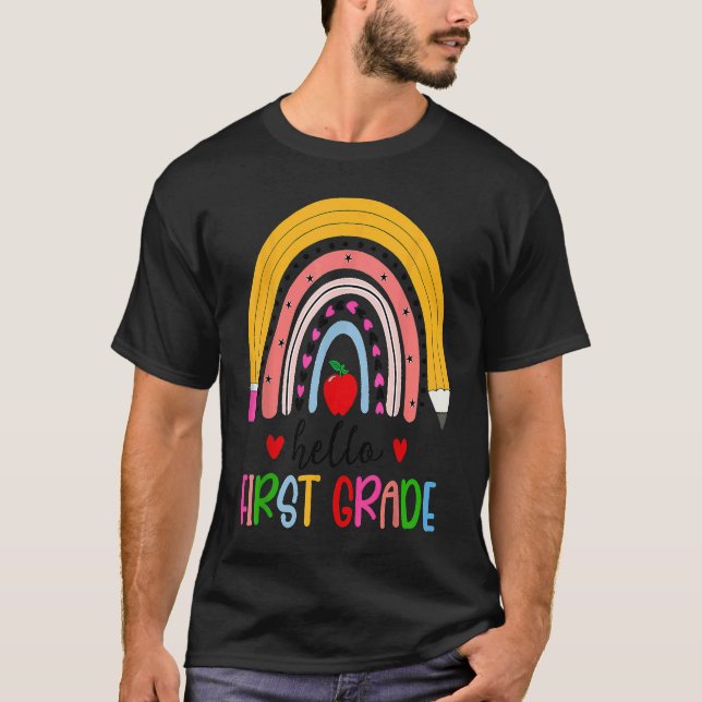T-shirt Back To School Hello First Grade Teacher Rainbow T (Devant)