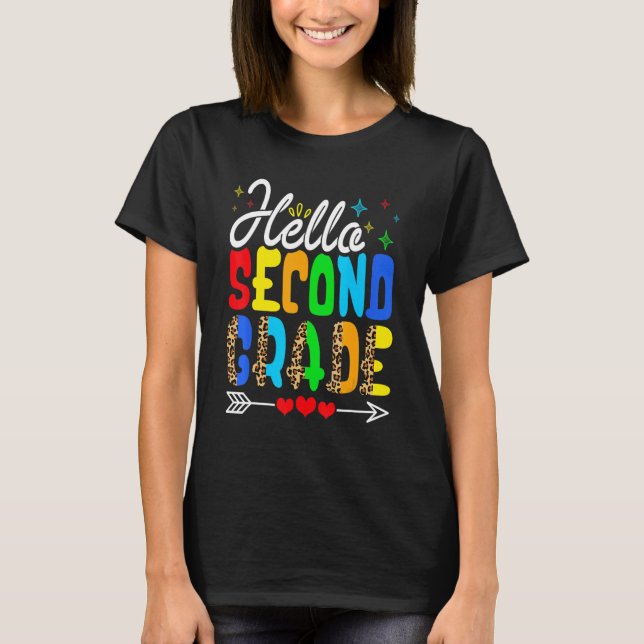 T-shirt   Back To School Hello Second Grade Leopard First  (Devant)