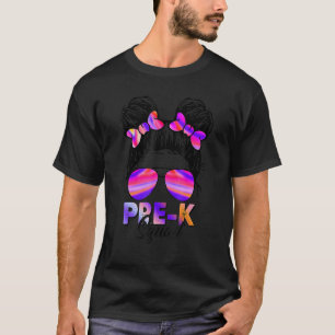 T-shirt Back to School Messy Kid Bun Hello Pre K Girls Lov