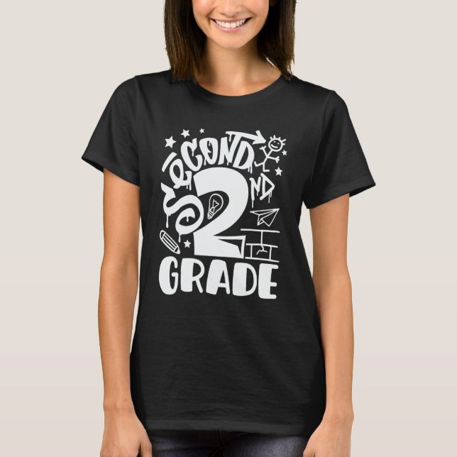 T-shirt Back To School Second 2nd Grade Teacher Boys Graff (Devant)