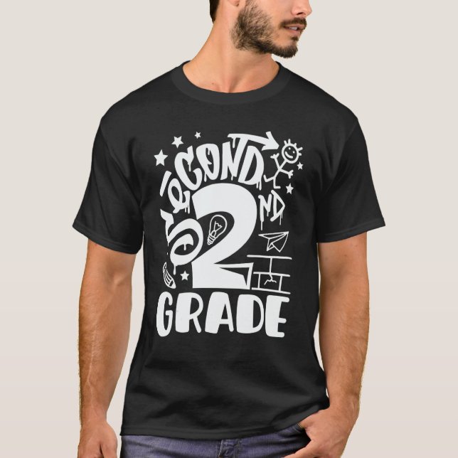 T-shirt Back To School Second 2nd Grade Teacher Boys Graff (Devant)
