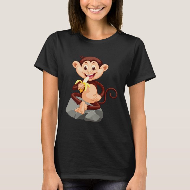 T-shirt Backprint monkey with banana cute monkey (Devant)