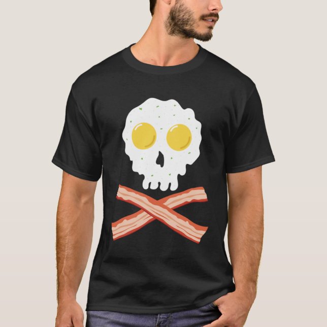 T-shirt Bacon Crossbones & Sunnyside Up Eggs Skull  Breakf (Devant)