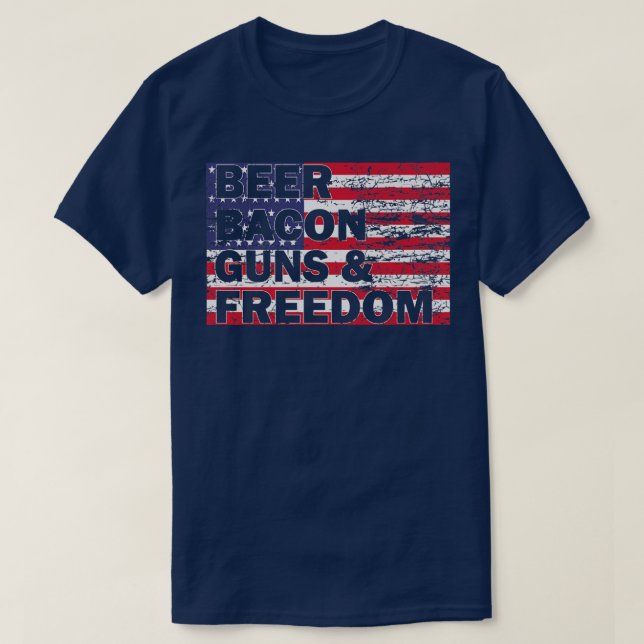 T-shirt Bacon de bière armes et Liberté drapeau américain  (Design devant)
