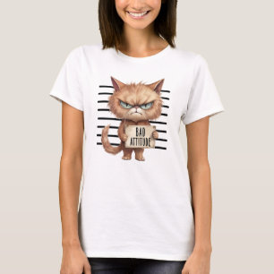 T-shirt Bad Attitude Chat Mugshot - Drôle Feline Design