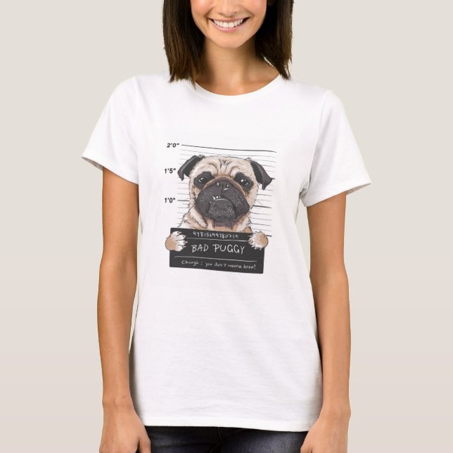 T-shirt Bad Puggy Mug Shot (Devant)