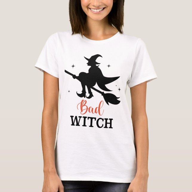 T-shirt Bad Witch Halloween Éffrayant Broom Vol (Devant)