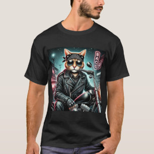 T-shirt Badass Cat - Motorcycle Feline Rebel en cuir Ja