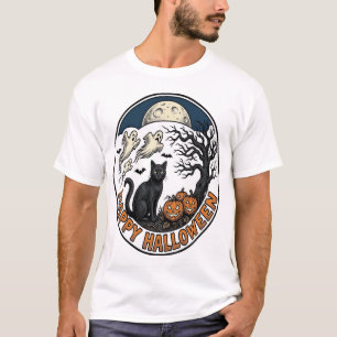 T-shirt Badge Chat de Halloween Vintage Fantôme Clair de L