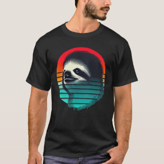 T-shirt Badge de fille Rétro Coucher de soleil Paresseux R