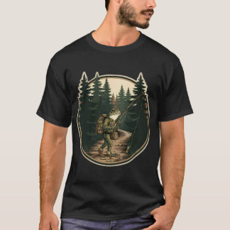 T-shirt Badge Rétro Extérieur Marcheur de Sentier Pêcheur
