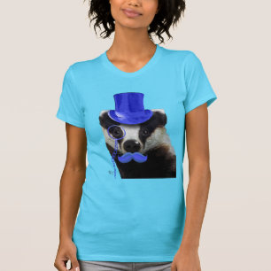 T-shirt Badger avec chapeau bleu et moustache