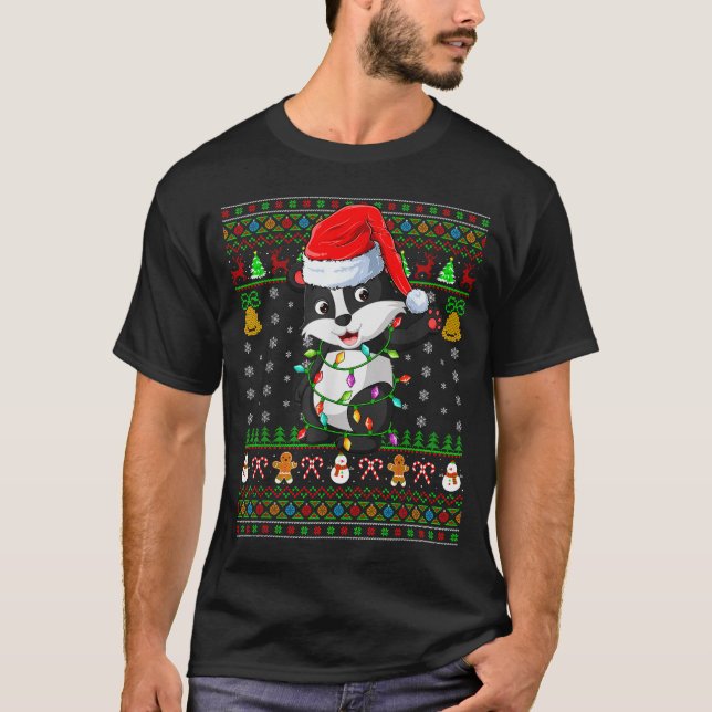 T-shirt Badger Christmas Lights Funny Santa Ugly Sweaters  (Devant)
