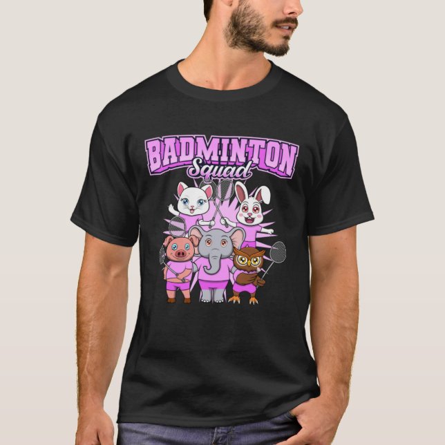 T-shirt Badminton Squad Cute Animals Shuttlecock (Devant)