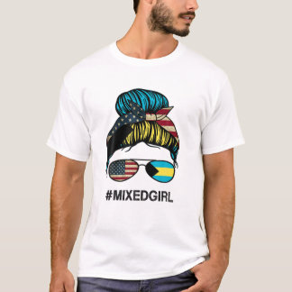 T-shirt Bahamas American Flag - USA Bahamians Messy Bun