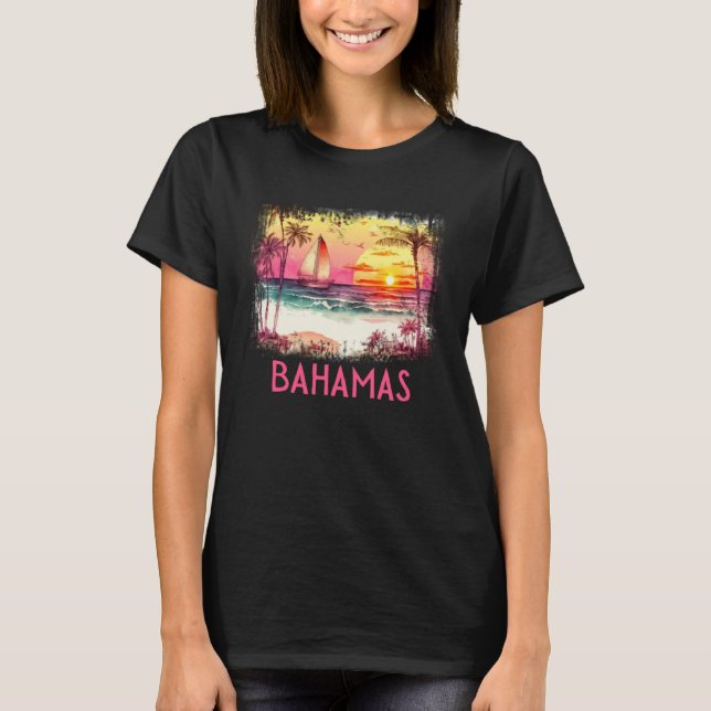 T-shirt Bahamas Palm Tree Beach Vacation Summer and Surf (Devant)